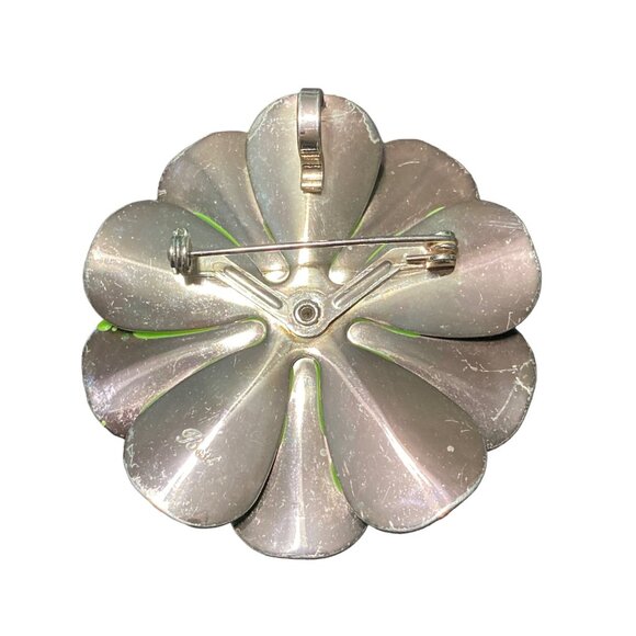 Brooch Flower Enamel Green Swirl Costume Jewelry - Picture 3 of 6